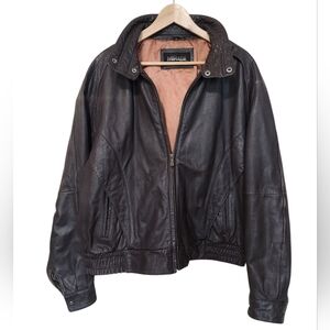 Vintage Mirage Leather Bomber Jacket Dark Brown Size 46